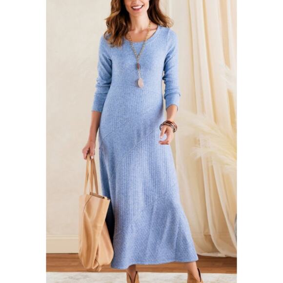 Soft Surroundings Women's Clio Maxi Dress S Soft Blue Heather Long Sleeve Knit